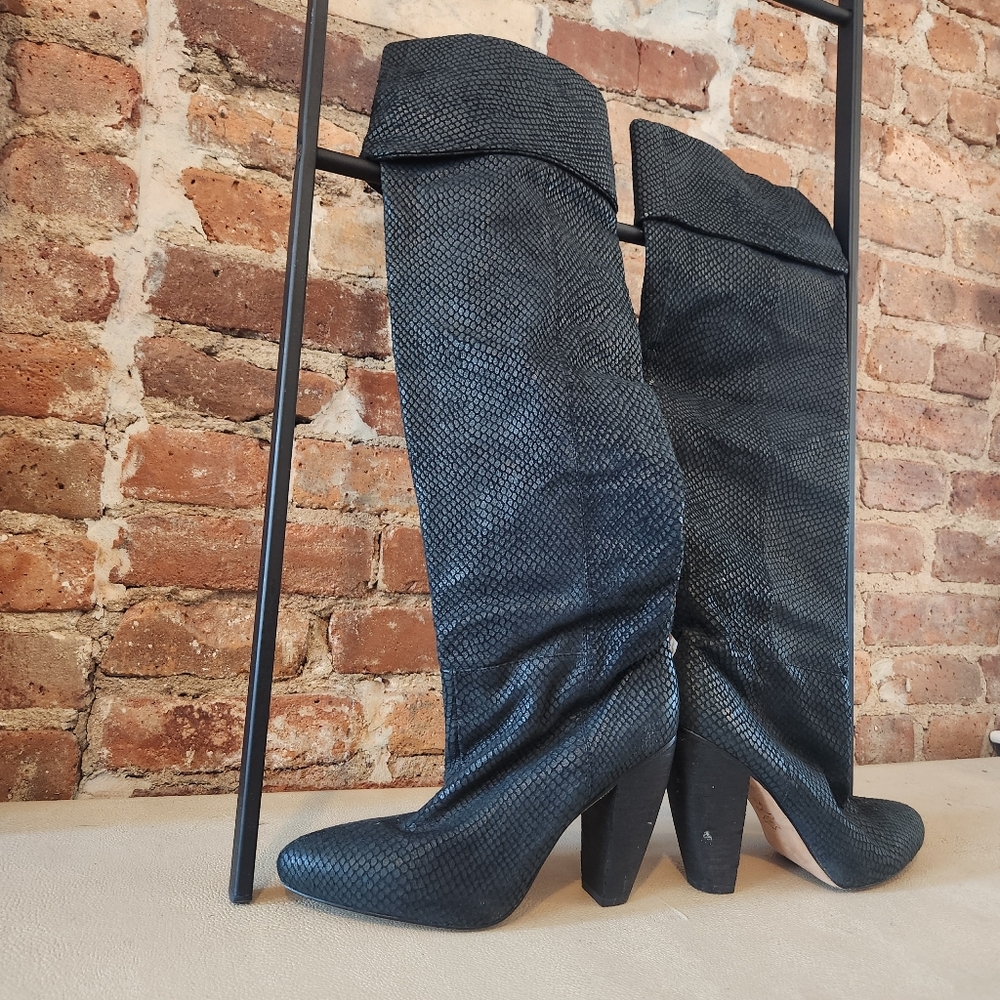 Cynthia Vincent heeled snakeskin black Lindy over-the-knee boots